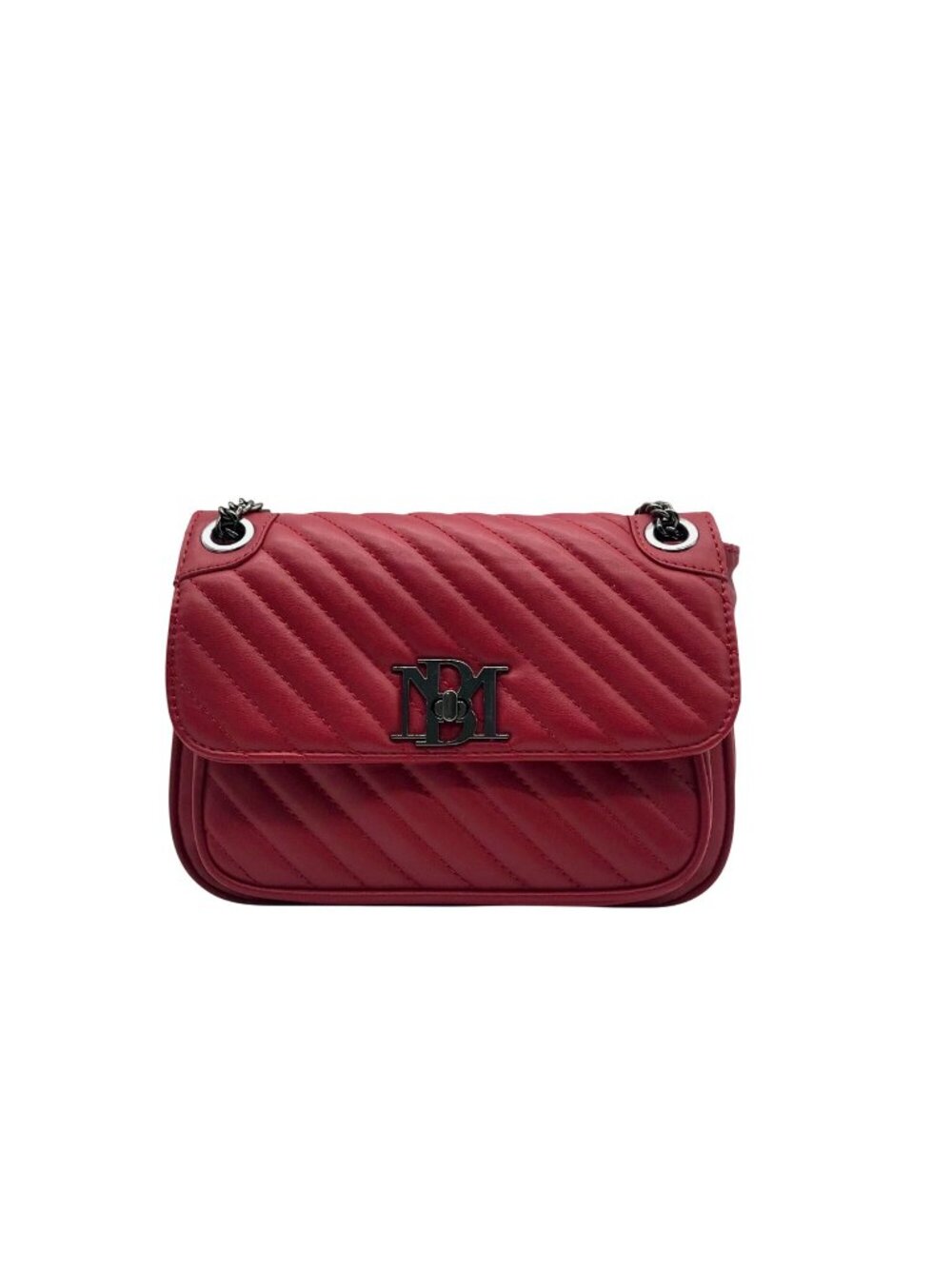Badgley Mischka Deep Red Chevron-Quilted Faux Leather Shoulder Bag